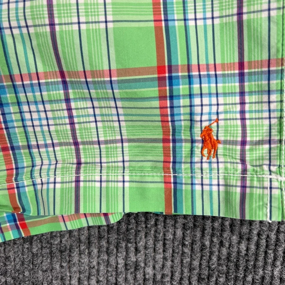 Polo Ralph Lauren Swim Trunks Mens Size Large Green Plaid Drawstrings Beach Pool
